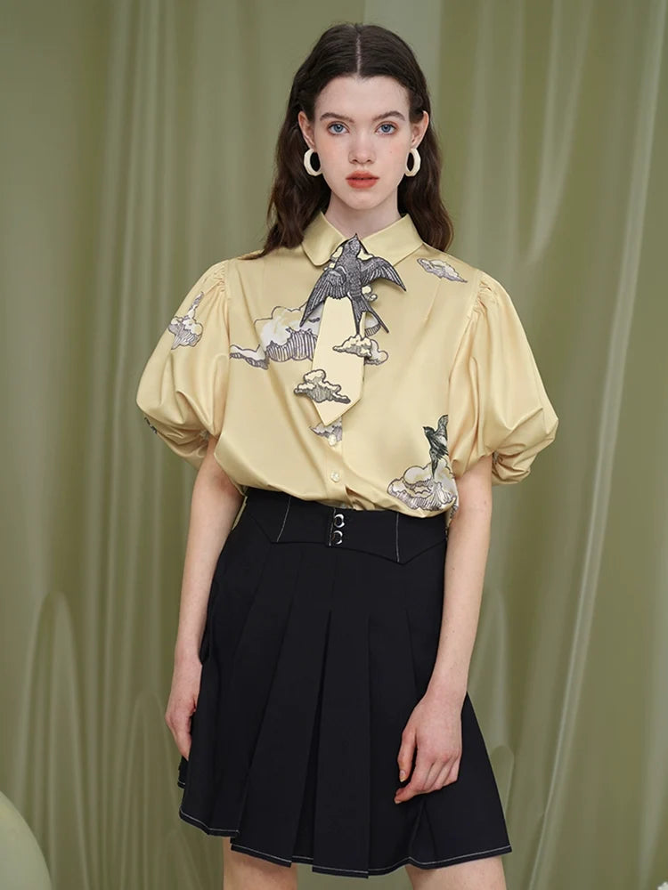 Print Puff Sleeve Flower Shirt
