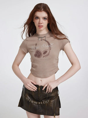 Printed Headphones Short Sleeve Top