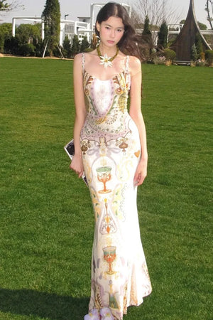 Printed Ribbon Fishtail Dress