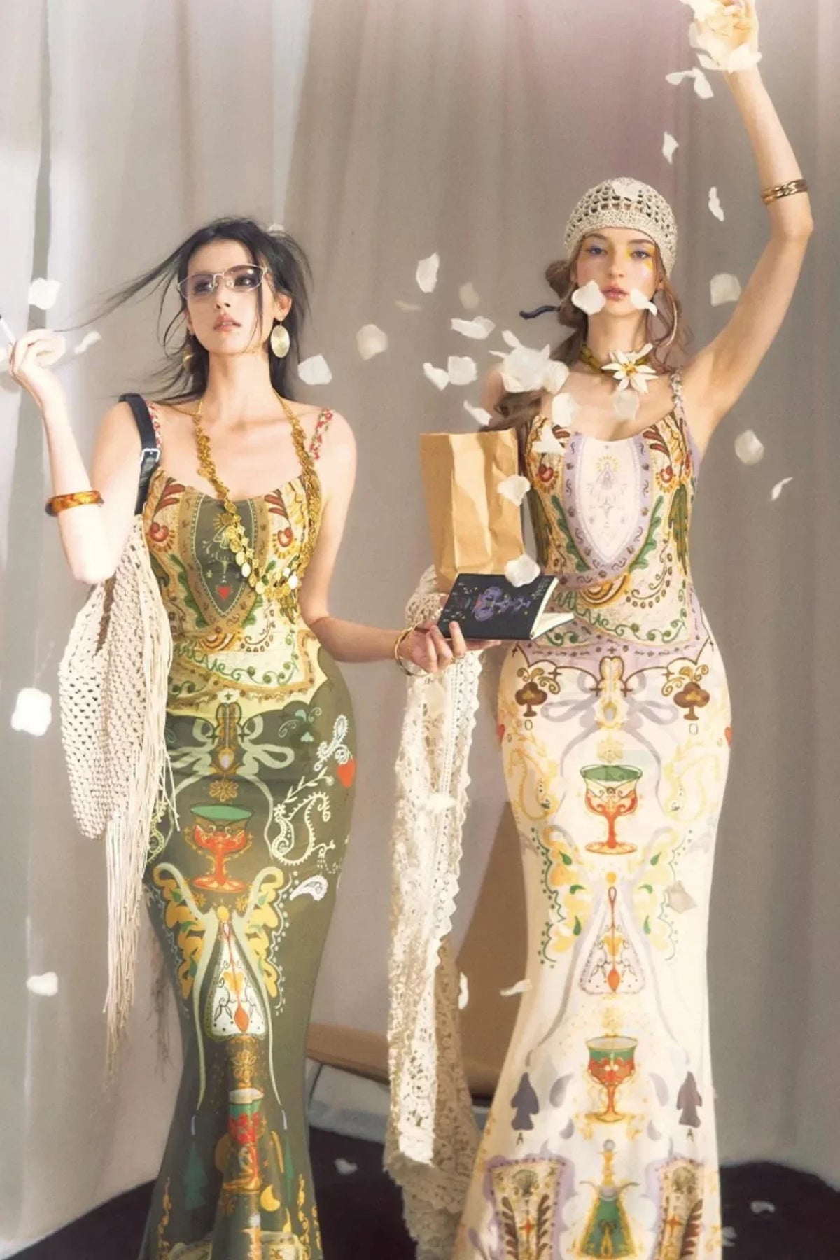 Printed Ribbon Fishtail Dress