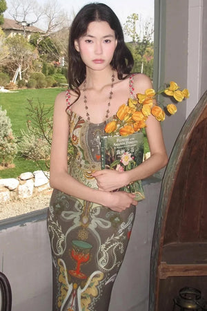 Printed Ribbon Fishtail Dress