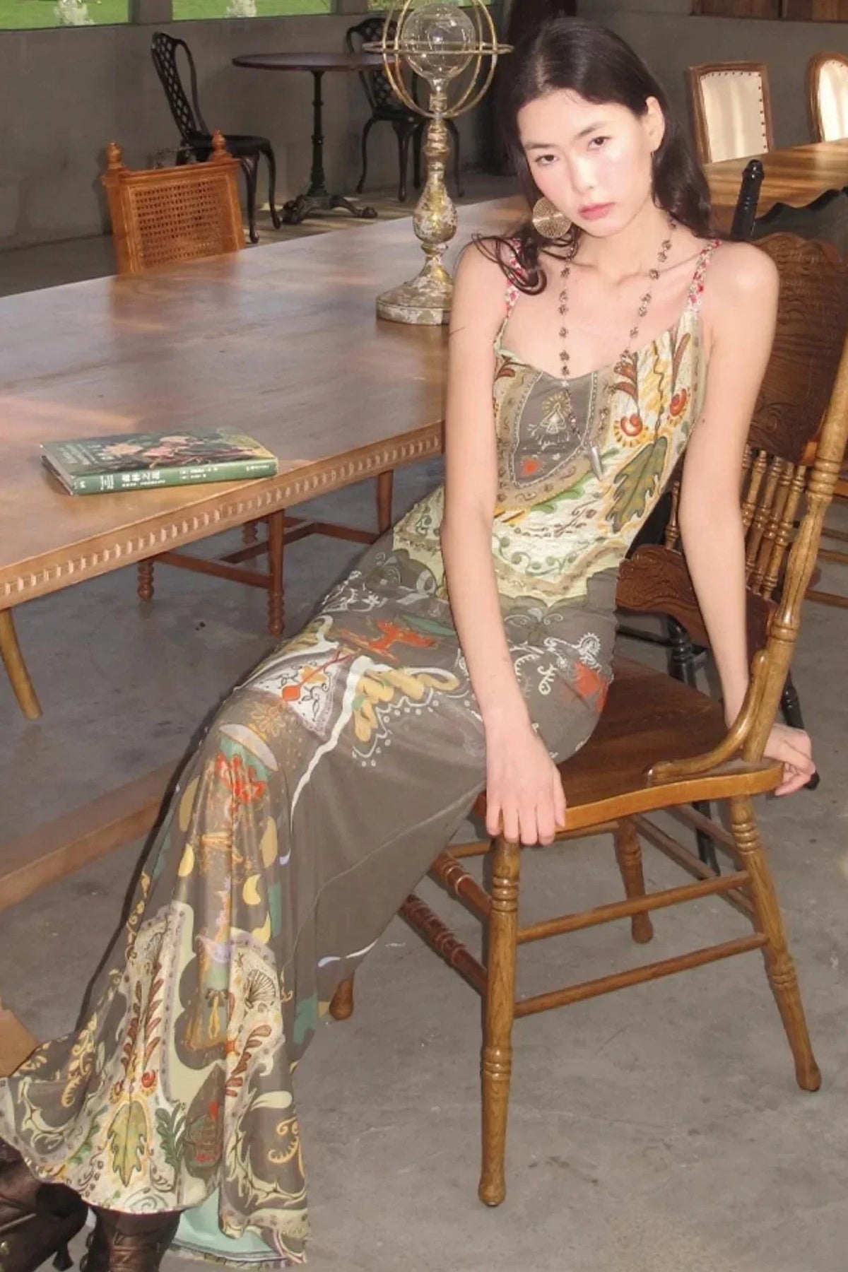 Printed Ribbon Fishtail Dress