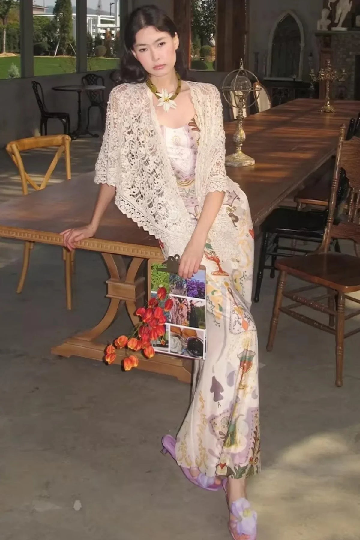 Printed Ribbon Fishtail Dress