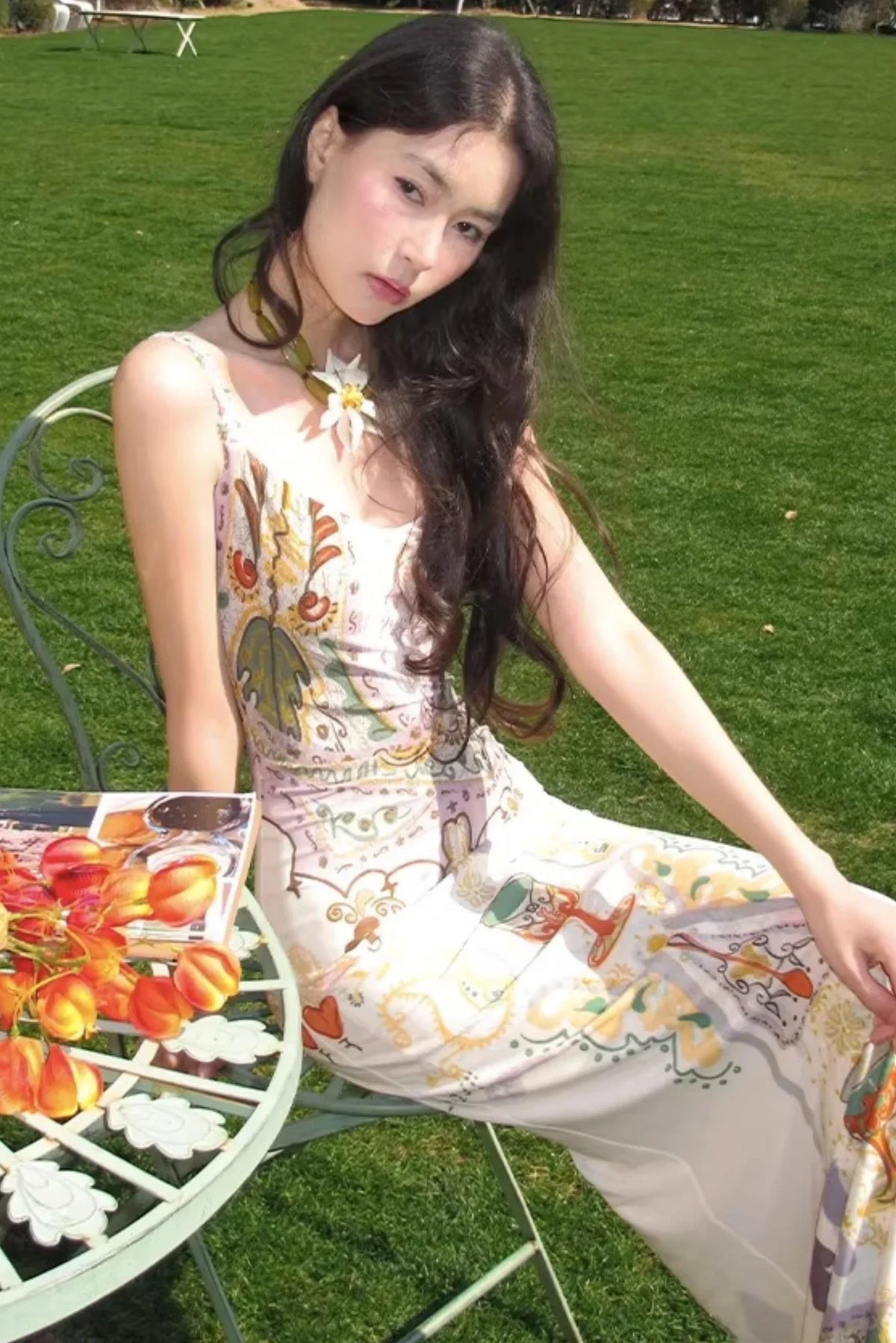 Printed Ribbon Fishtail Dress