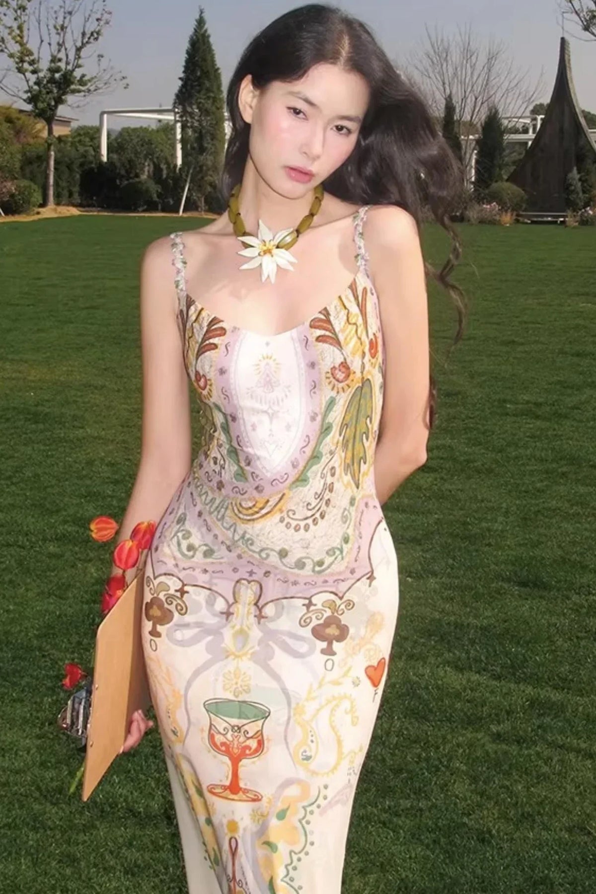 Printed Ribbon Fishtail Dress