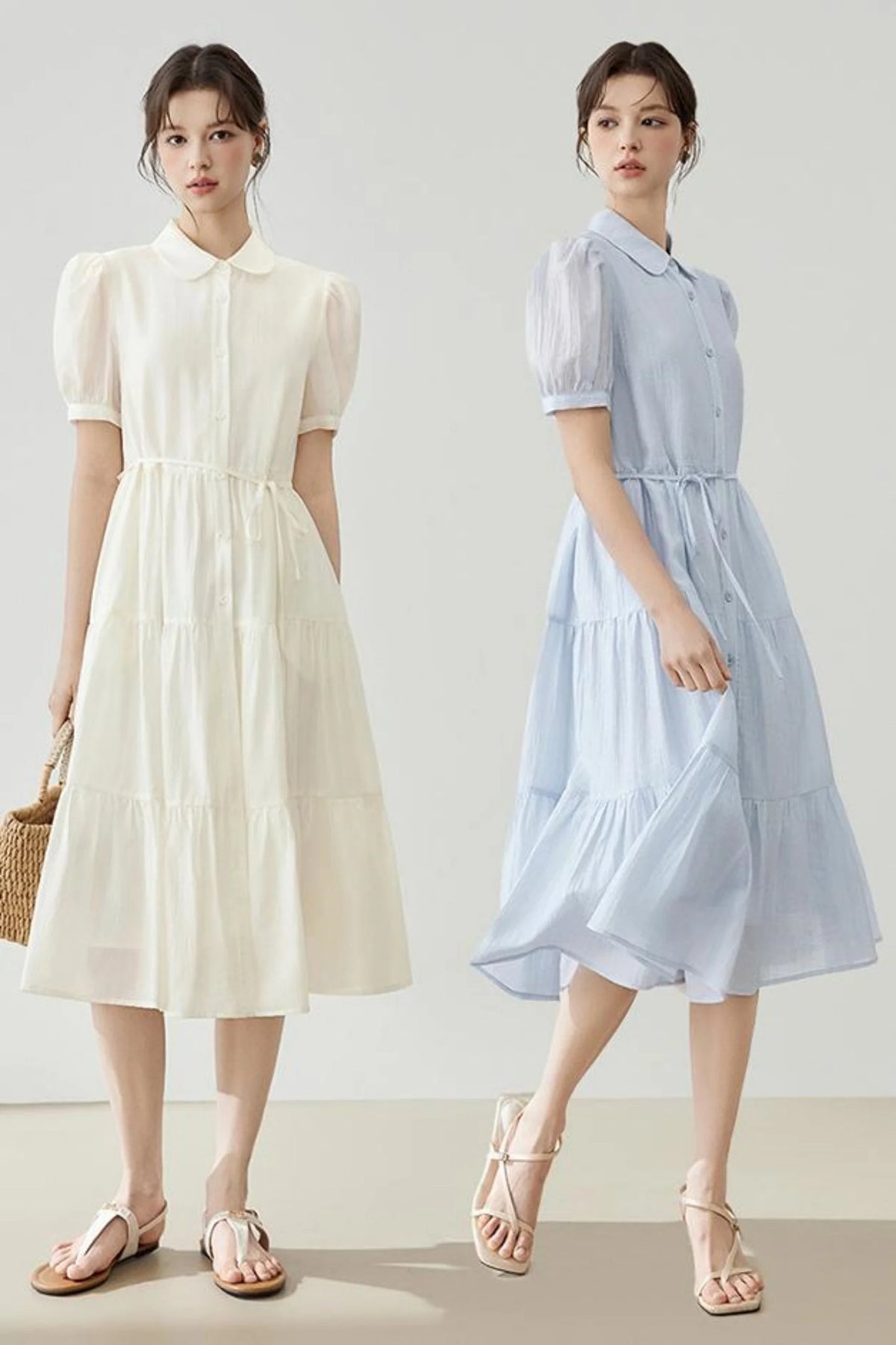 Puff Sleeve A-Line Tiered Dress