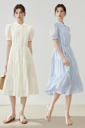 Puff Sleeve A-Line Tiered Dress