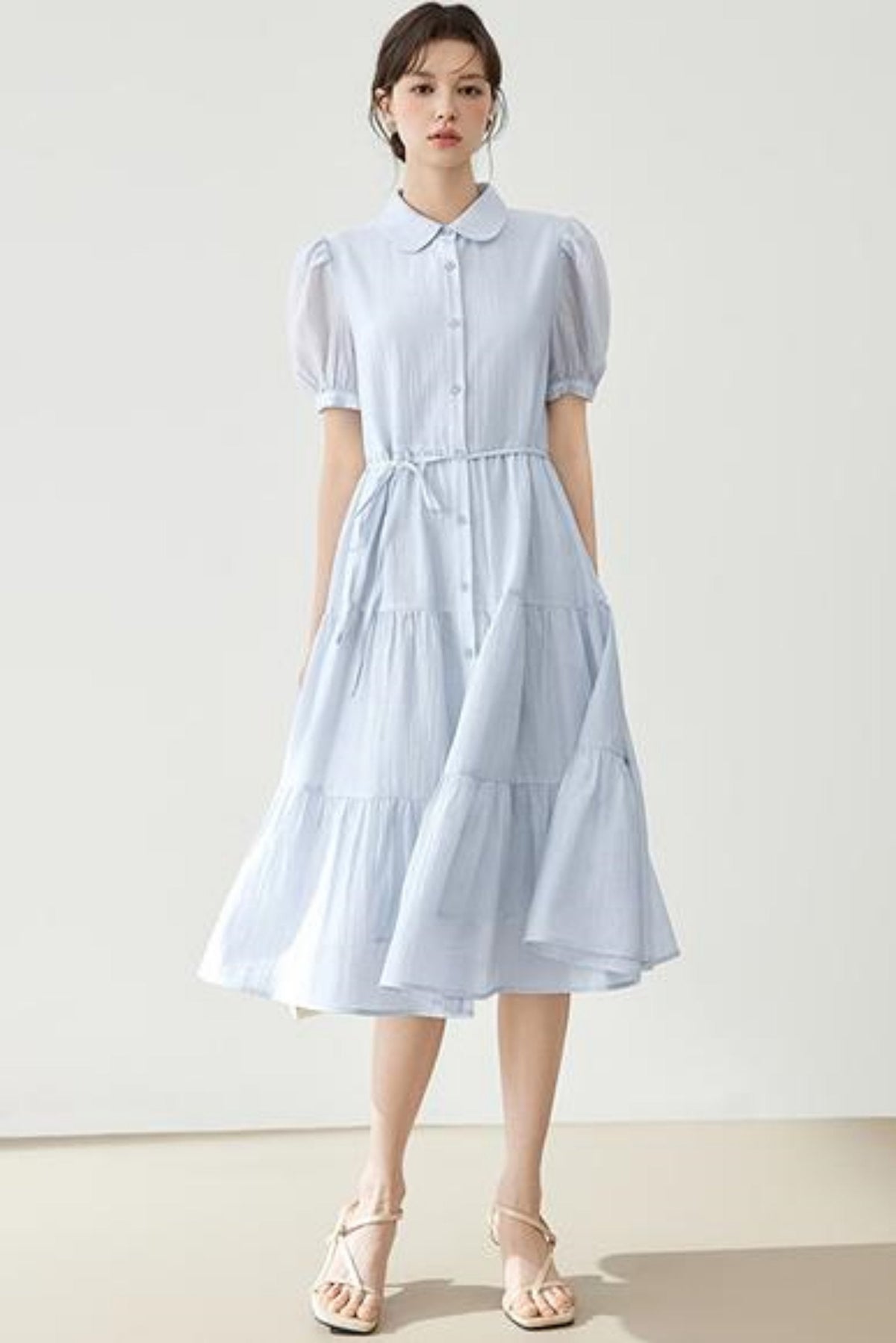 Puff Sleeve A-Line Tiered Dress