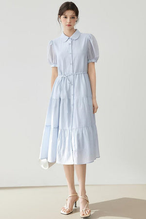 Puff Sleeve A-Line Tiered Dress