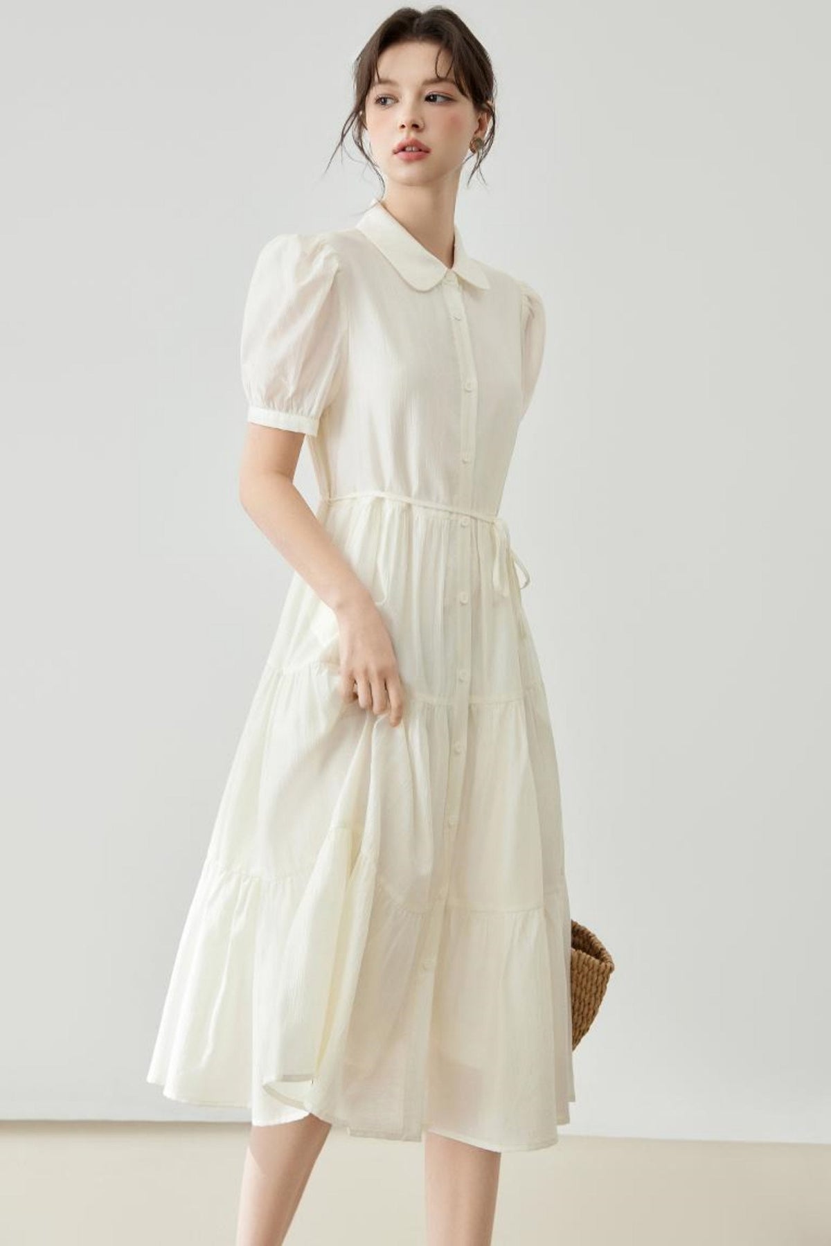 Puff Sleeve A-Line Tiered Dress