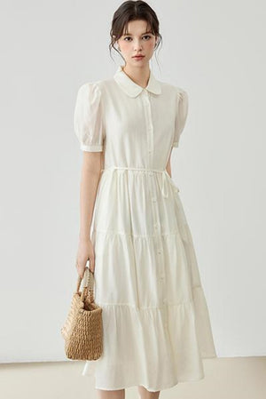 Puff Sleeve A-Line Tiered Dress
