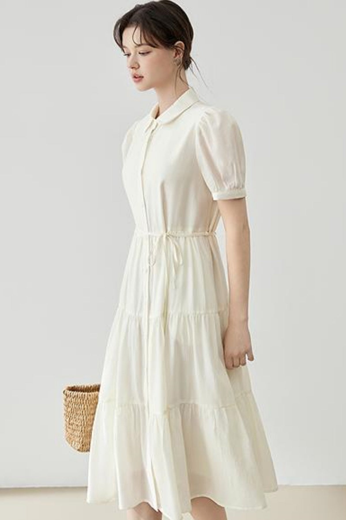 Puff Sleeve A-Line Tiered Dress