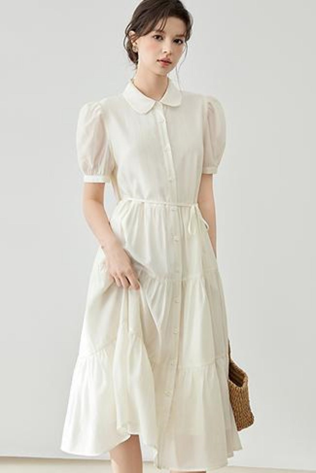 Puff Sleeve A-Line Tiered Dress