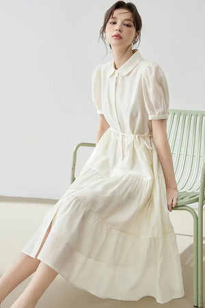 Puff Sleeve A-Line Tiered Dress