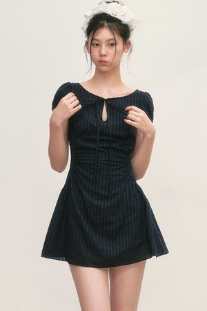 Puff Sleeve Striped A-Line Dress