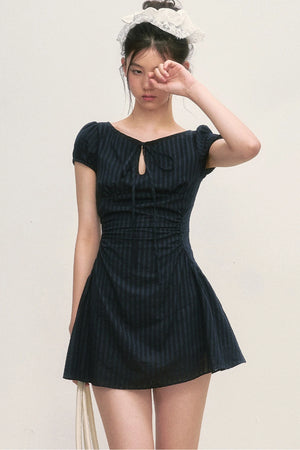 Puff Sleeve Striped A-Line Dress