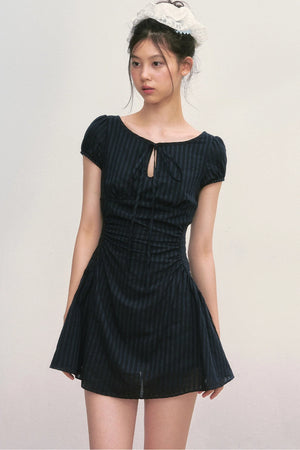 Puff Sleeve Striped A-Line Dress