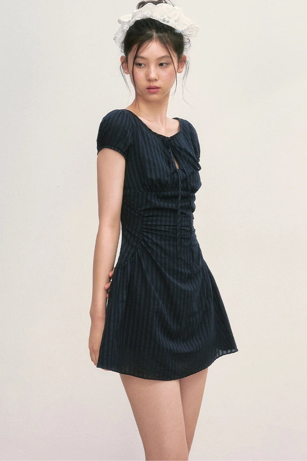 Puff Sleeve Striped A-Line Dress