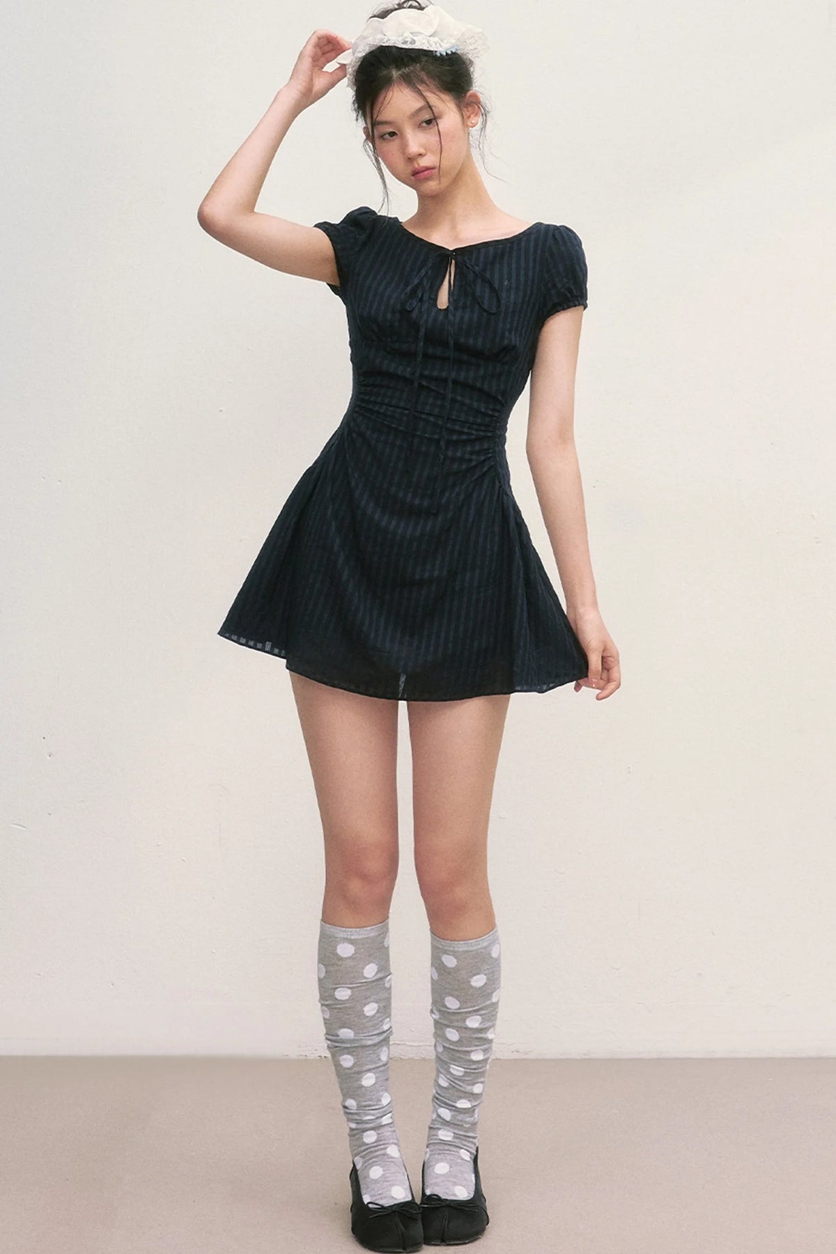 Puff Sleeve Striped A-Line Dress