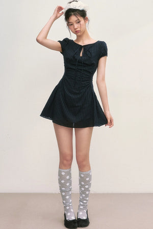 Puff Sleeve Striped A-Line Dress