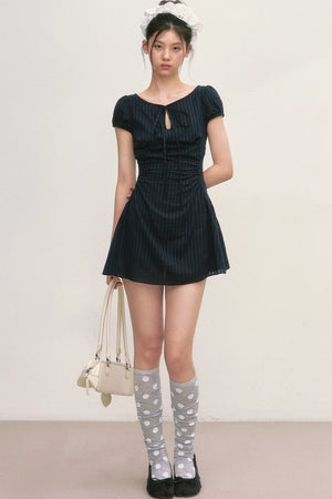 Puff Sleeve Striped A-Line Dress