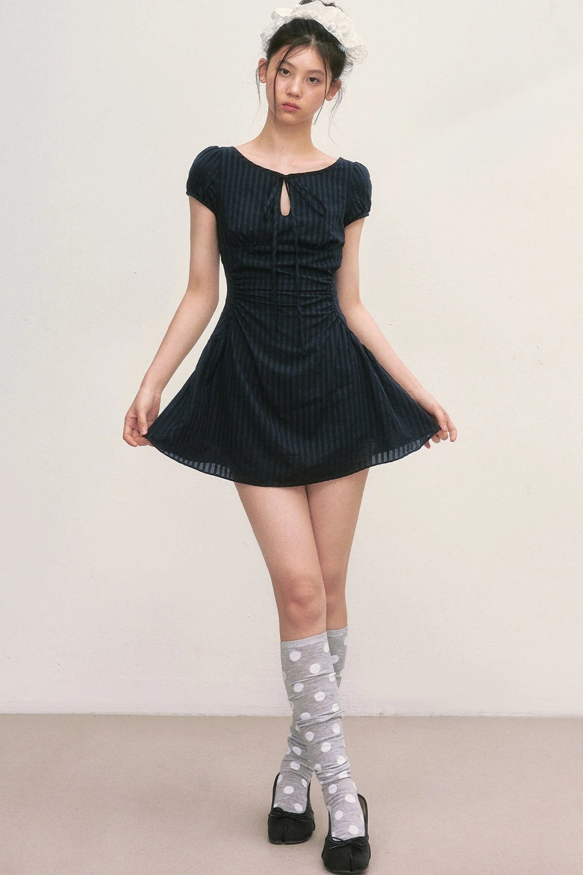 Puff Sleeve Striped A-Line Dress