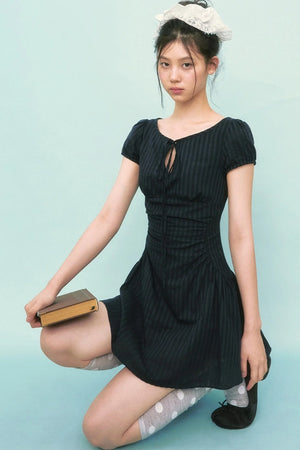 Puff Sleeve Striped A-Line Dress