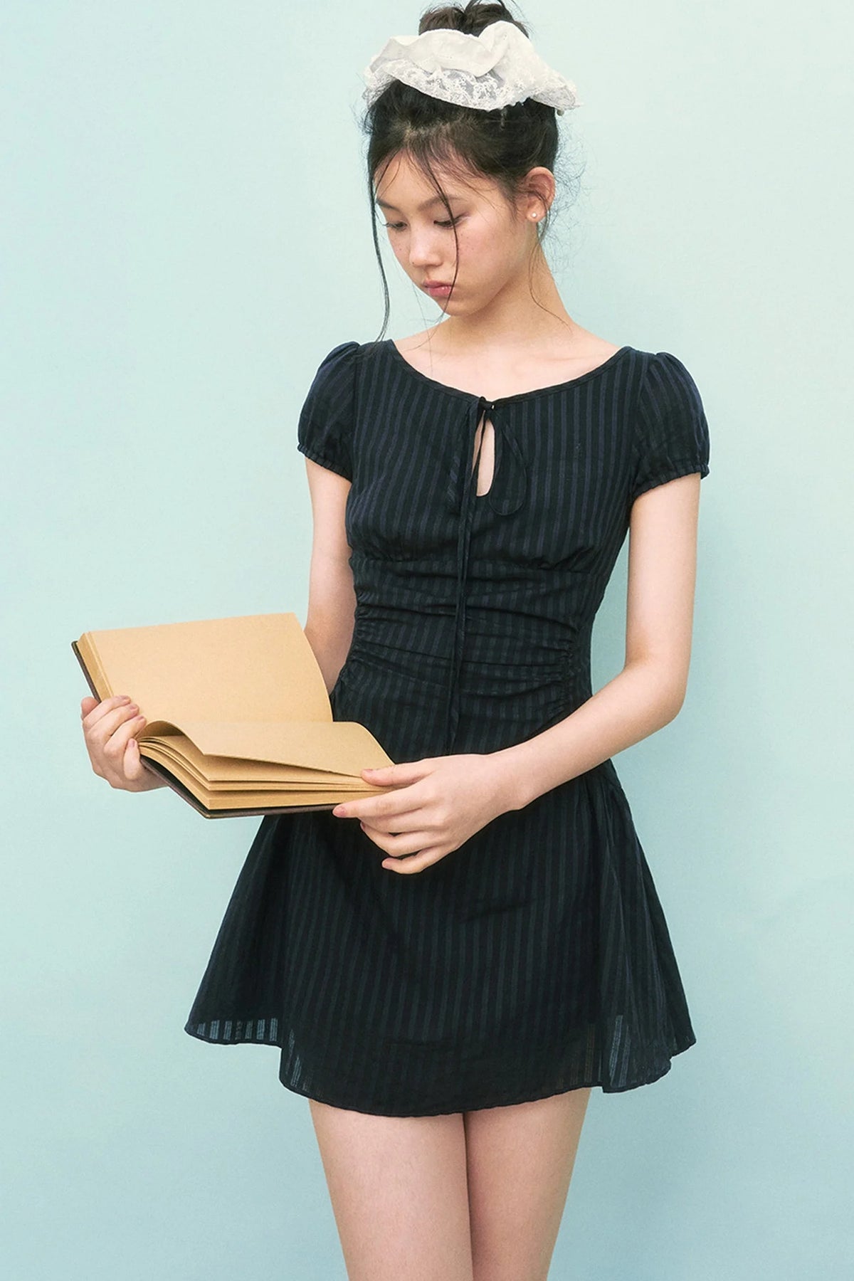 Puff Sleeve Striped A-Line Dress