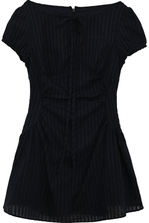 Puff Sleeve Striped A-Line Dress
