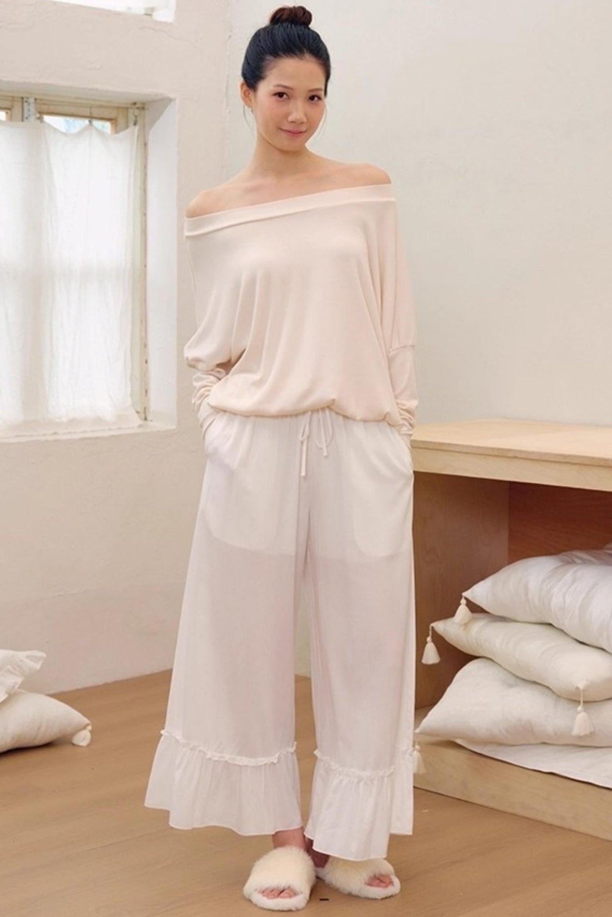 Puff Sleeves Cotton Long-Sleeved T-Shirt
