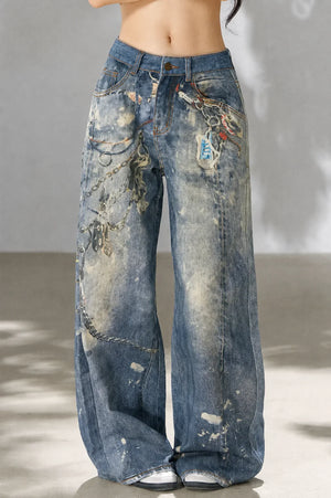 Punk Chain High-Waisted Jeans