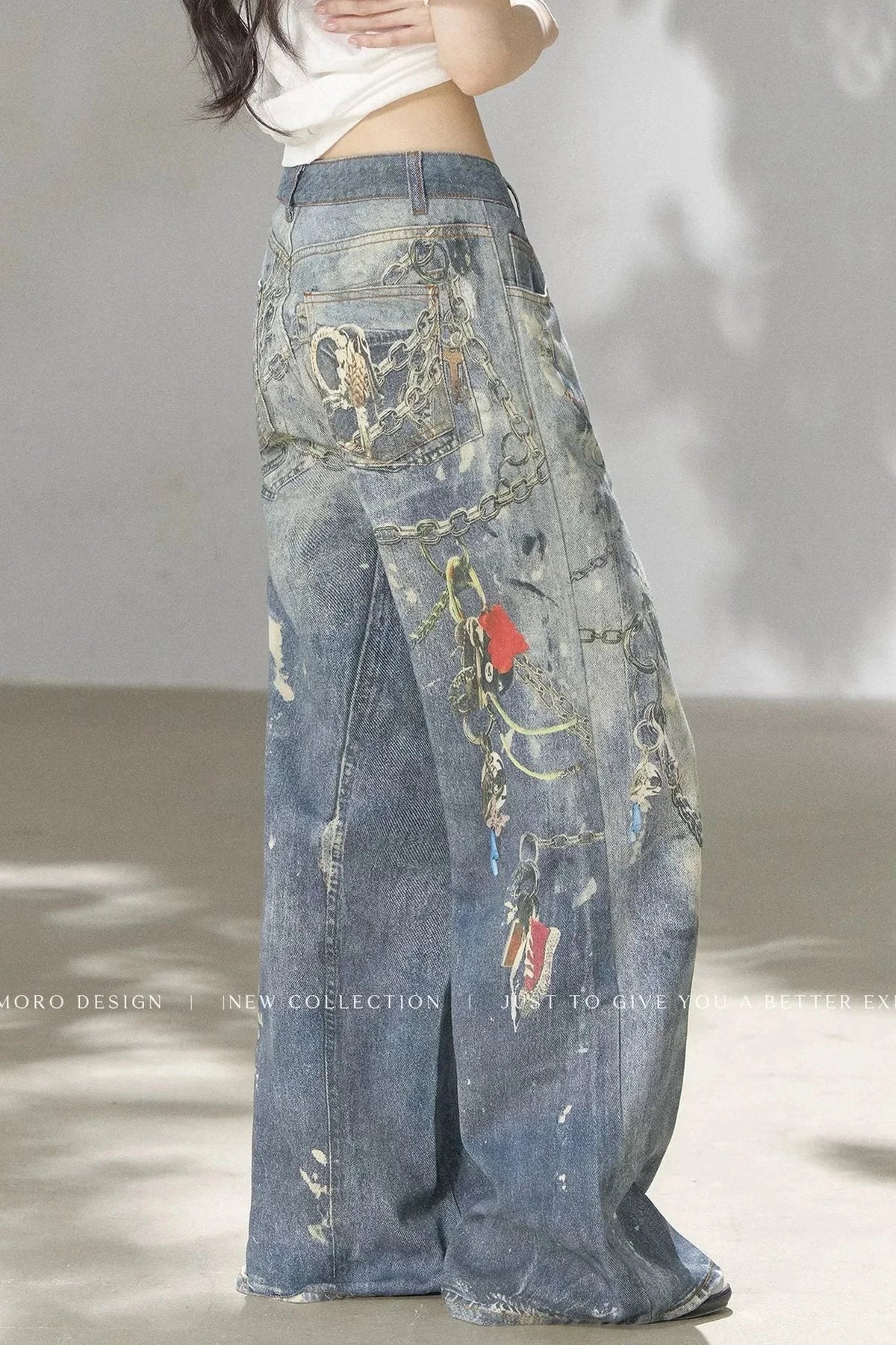 Punk Chain High-Waisted Jeans