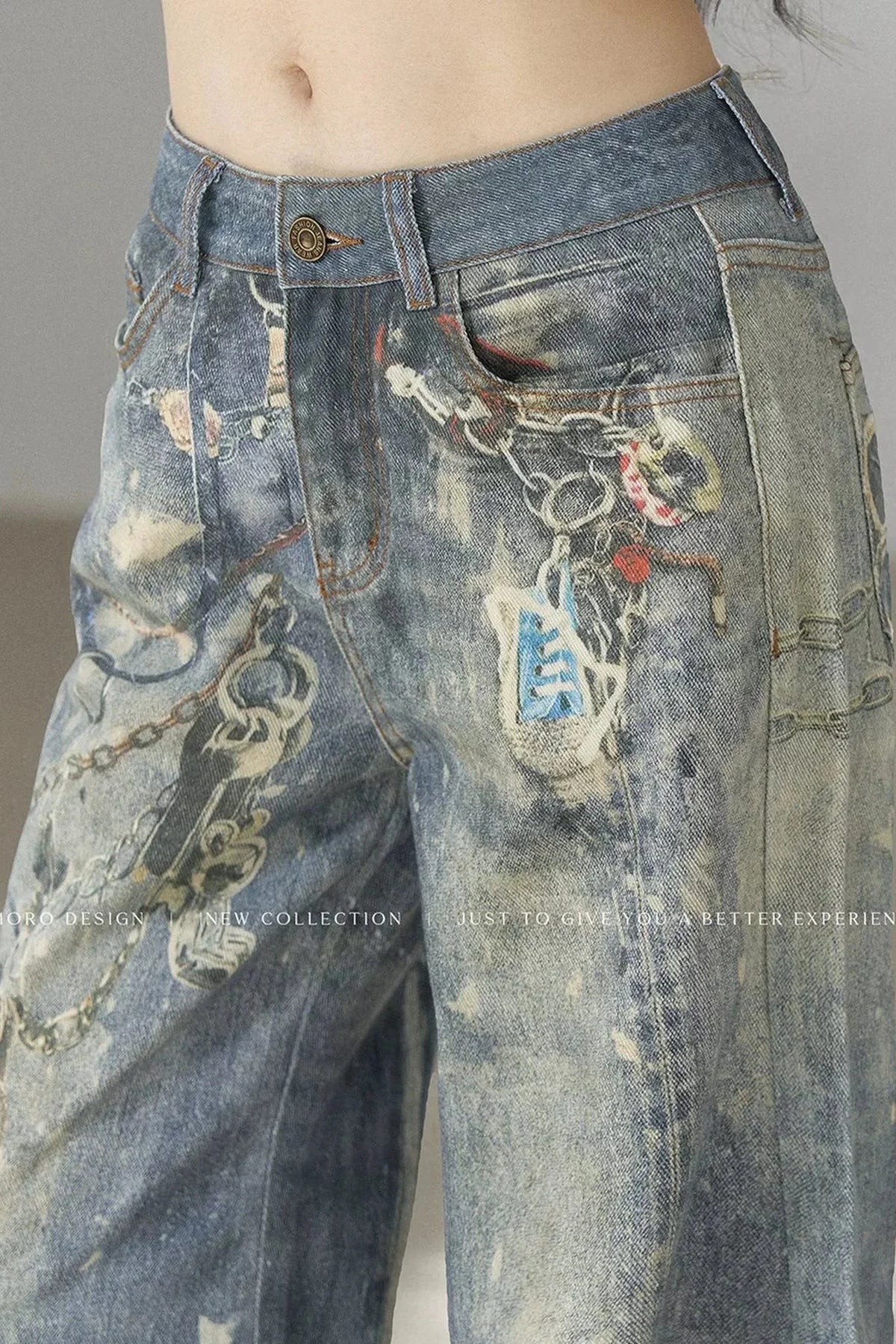 Punk Chain High-Waisted Jeans