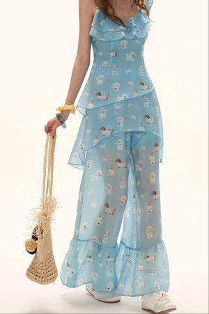 Puppy Print Ruffle Pants Set-Up