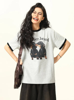Puppy Shoulder Round Neck Short Sleeve T-Shirt
