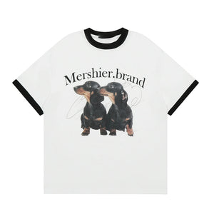 Puppy Shoulder Round Neck Short Sleeve T-Shirt