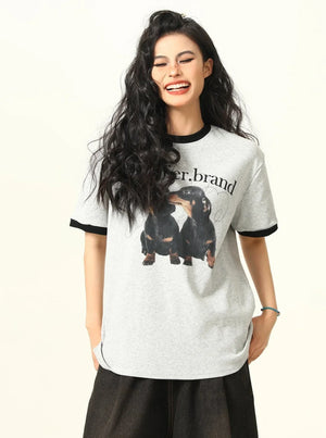 Puppy Shoulder Round Neck Short Sleeve T-Shirt