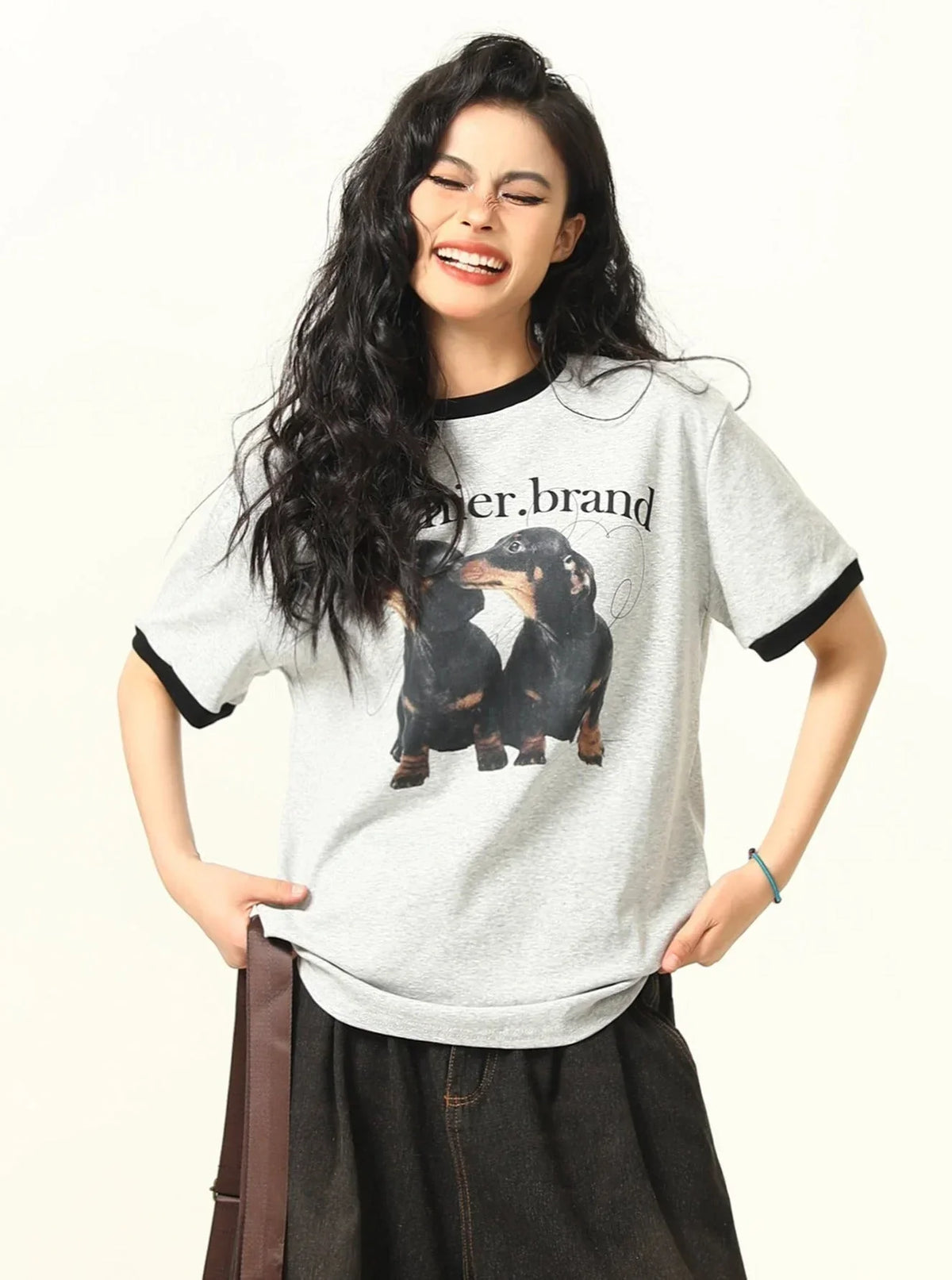 Puppy Shoulder Round Neck Short Sleeve T-Shirt