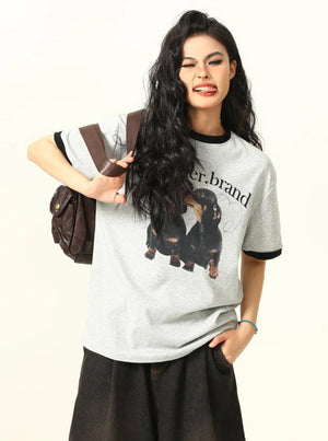 Puppy Shoulder Round Neck Short Sleeve T-Shirt