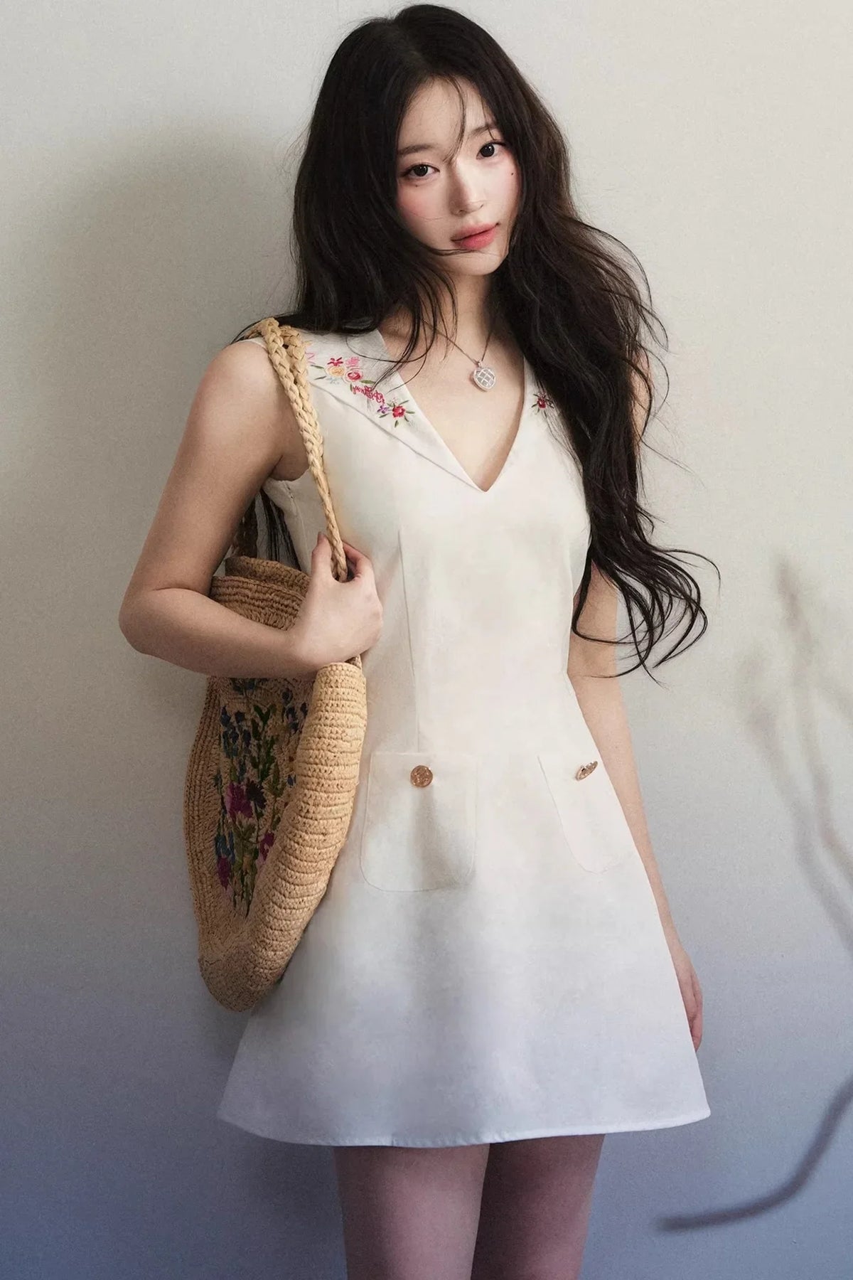 Pure Cotton Navy Embroidered Dress