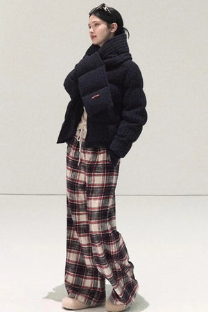 Pure Cotton Plaid Wide-Leg Pants