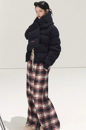 Pure Cotton Plaid Wide-Leg Pants