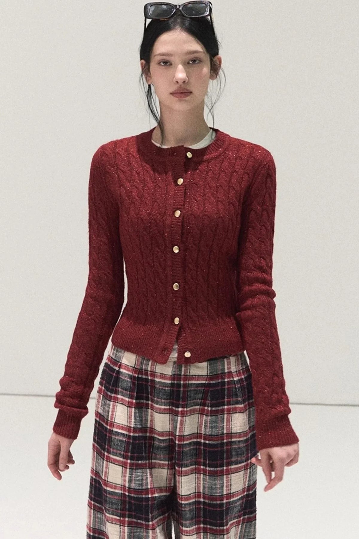 Pure Cotton Plaid Wide-Leg Pants