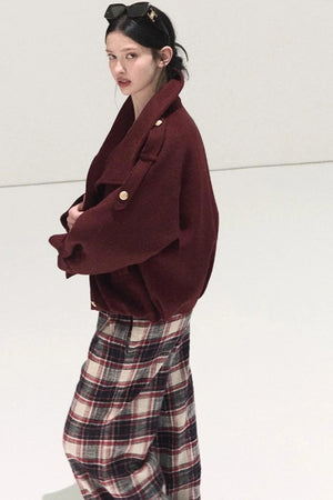 Pure Cotton Plaid Wide-Leg Pants