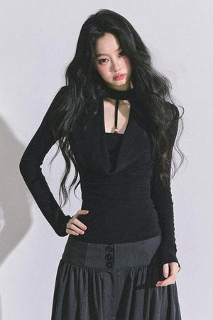 Pure Desire Long-Sleeved Black Top
