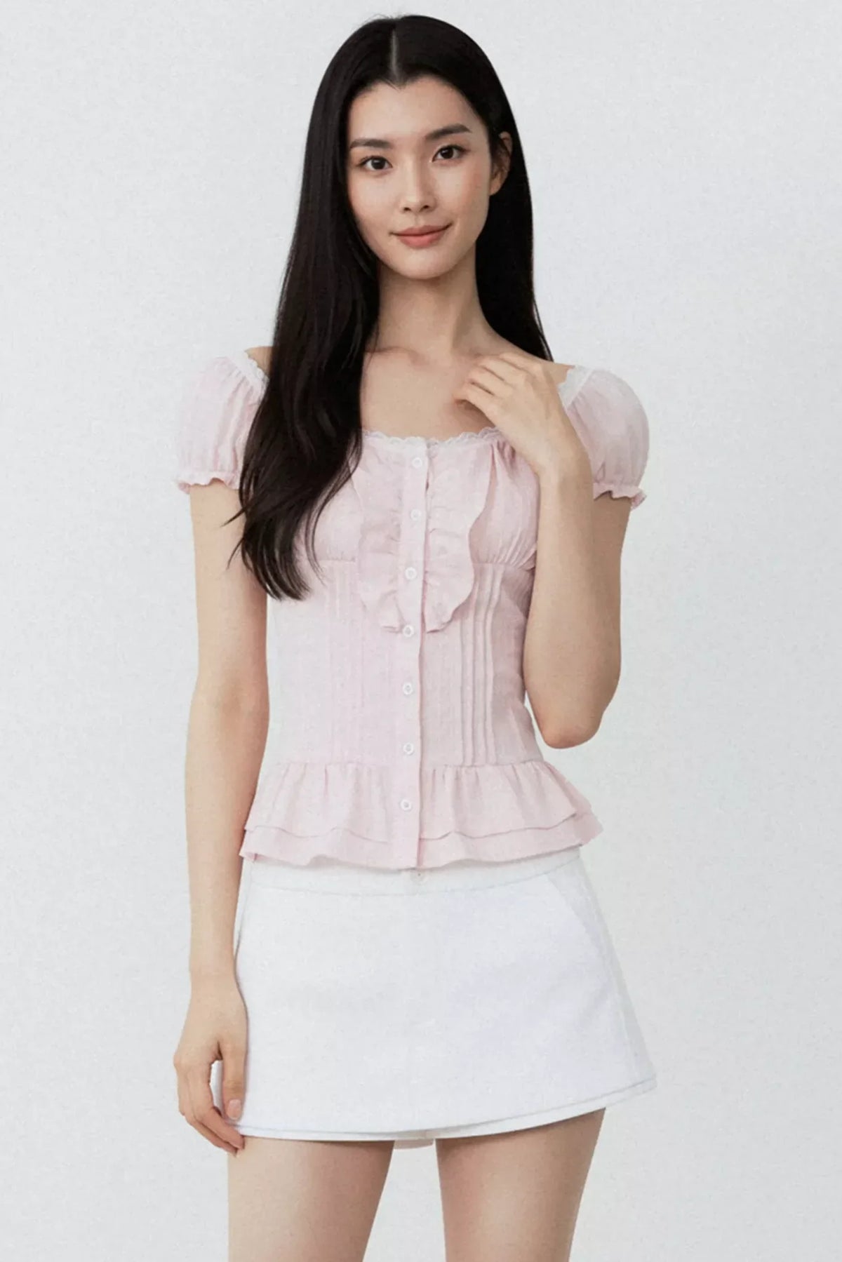 Pure Pink Ruffled Blouse Set-Up