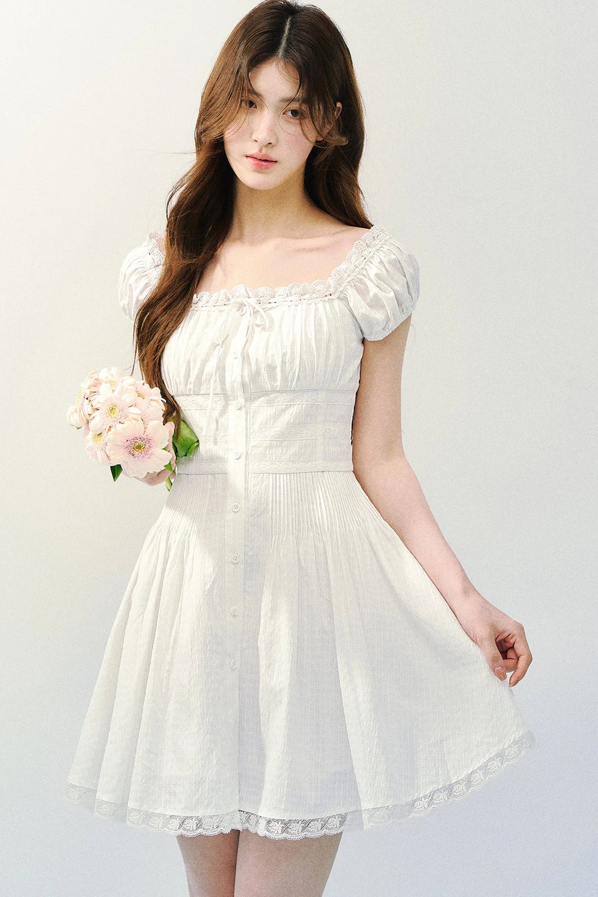 Pure White Square Neck Dress