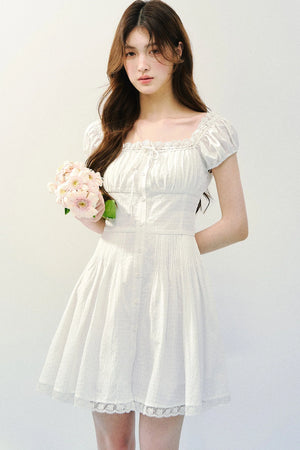 Pure White Square Neck Dress