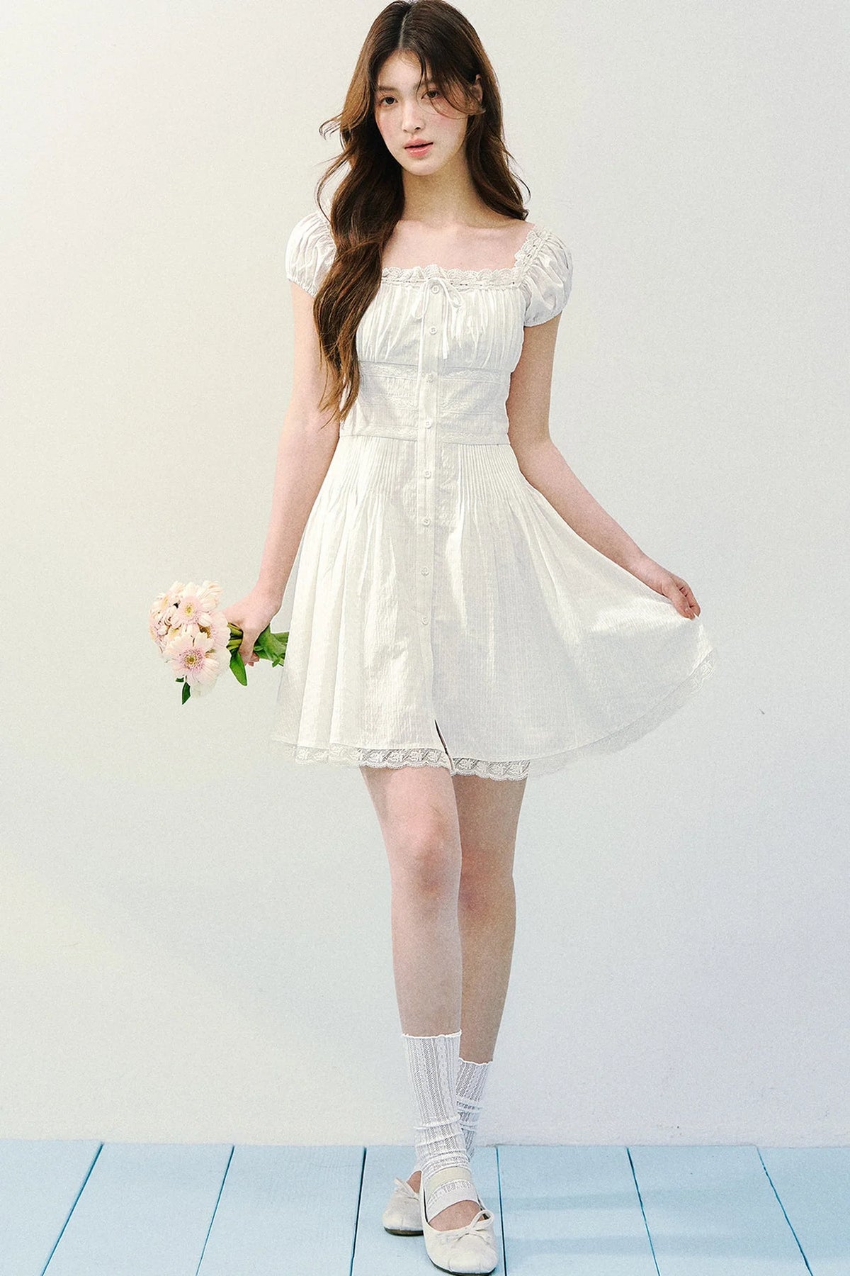 Pure White Square Neck Dress