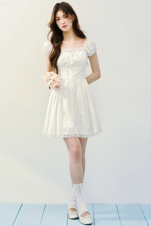 Pure White Square Neck Dress